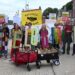 Protesters deliver welcome packs to the front gate of Portland port for the first asylum seekers to arrive at the Bibby Stoockholm.