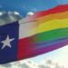 Flag of Texas and LGBT. Texas and LGBT Mixed Flag waving in wind. 3d rendering