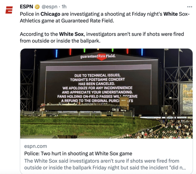 Two shot at Chicago White Sox Game – Law Officer