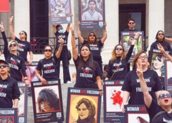 British Iranians stage a protest in Trafalgar Square, London against the Iran regime, 13 September 2023.