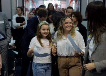 Mariana Agostinho, left,and her sister, Claudia, arrive at the European court of human rights.