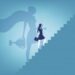 Businesswoman and stairway to success. Concept business vector illustration.