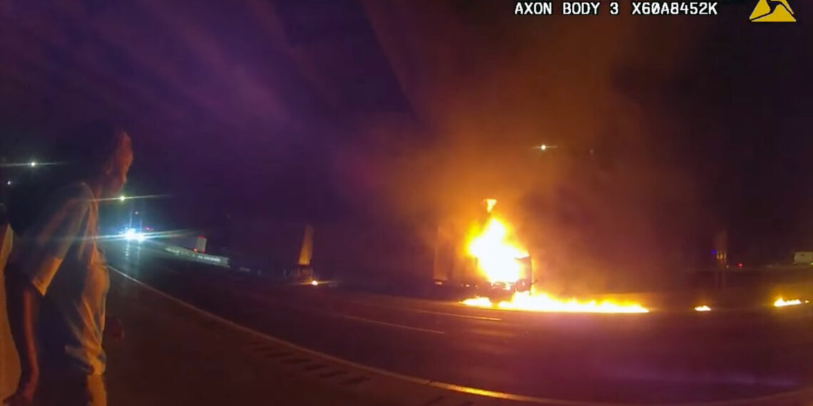 Heroic North Carolina police officer rescues unconscious driver from burning semi-truck