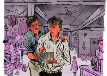 Illustration of auditor at a factory