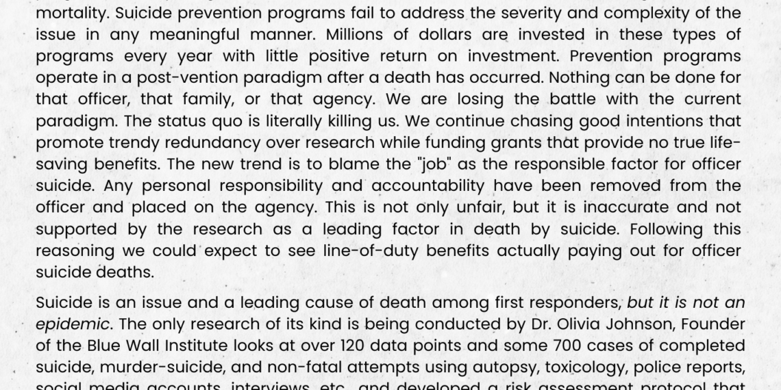 Suicide Prevention Is Dead Wrong – Law Officer