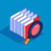 File search, magnifying glass with a bunch of folders