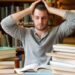 exam stress Tired student having too much to do