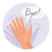 Bye Goodbye lateral moves departures Hand waving goodbye vector illustration in round circle isolated