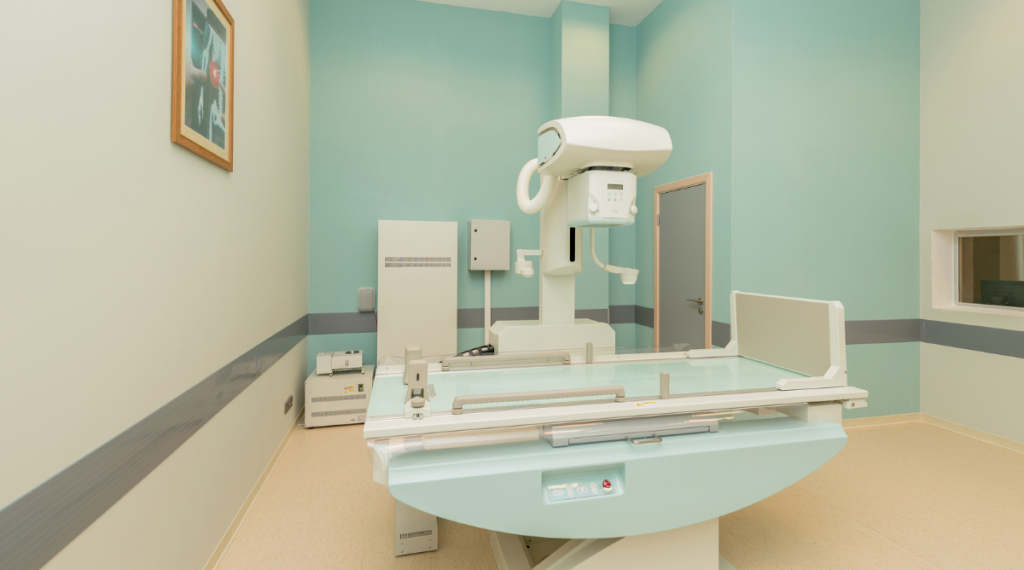 A medical room with an imaging machine.
