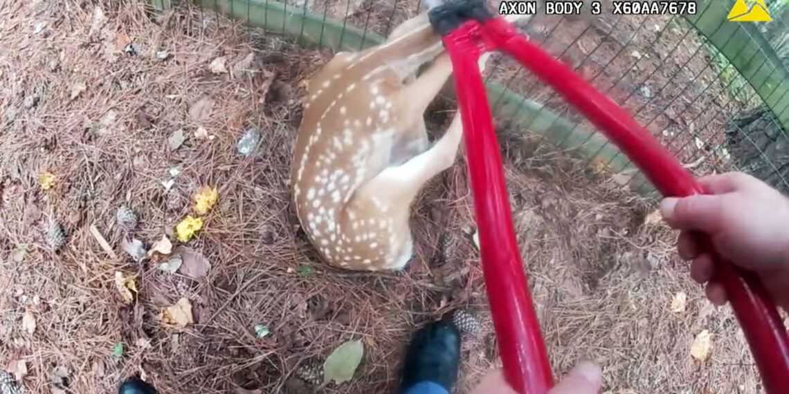 Georgia police officer rescues distressed fawn stuck in fence