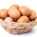 Eggs in basket on white background