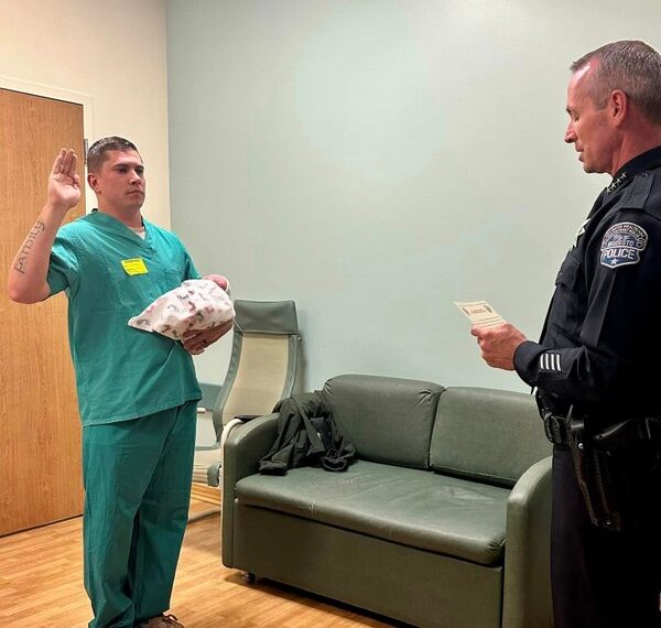 New Calif. officer sworn into PD in wife’s hospital room, with newborn son in hand
