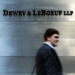 Blurry man walks past the Dewey & LeBoeuf headquarters sign