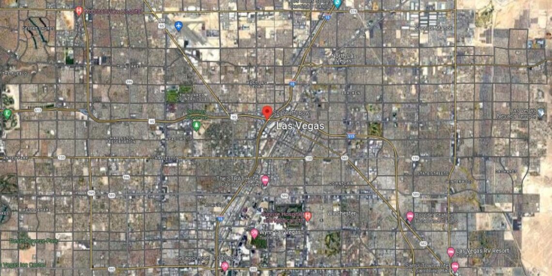 Google Maps image of I-15 near the Spaghetti Bowl in Las Vegas