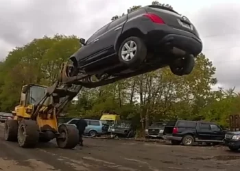 Forklift suspends car 20 feet in air to stop auto theft suspect – Law Officer