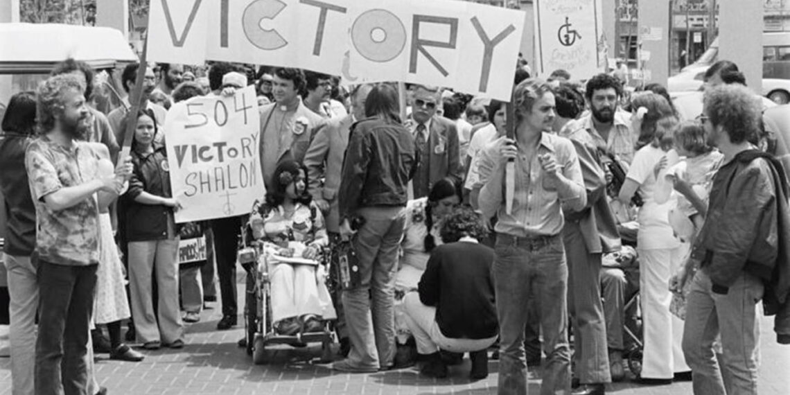 Dozens of protestors celebrate in San Francisco after Section 504 was passed. Source: Yahoo Images
