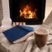 Cozy chair and cup of cocoa in front of a fire
