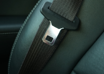 A seat belt in a car.