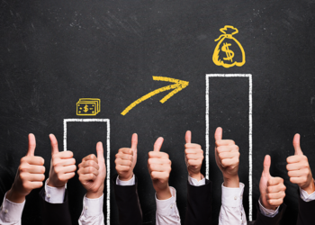 Pay raise chart with hands raised in a thumbs up