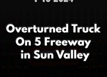 january 16, 2024 an overturned truck on 5 freeway in sun valley california delayed traffic