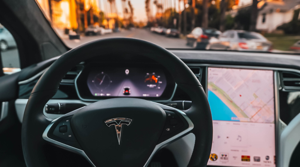 Drivers POV of a tesla dash.