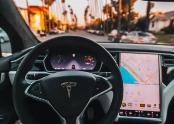 Drivers POV of a tesla dash.