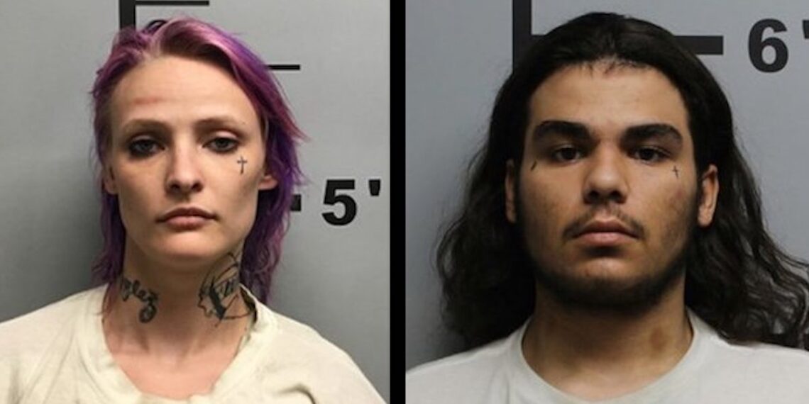 Shawna Rhae Cash and Elijah Michael Andazola are seen in jail mugshots.