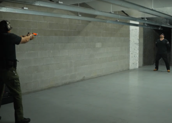 CEO takes shot to demonstrate less lethal device