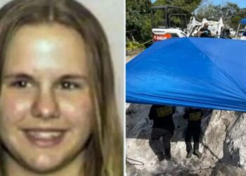 A split of Autumn McClure smiling and the excavation of her remains