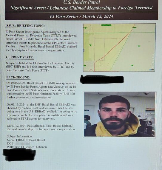 Border Patrol memo exclusively obtained by The Post showing Lebanese migrant Basel Bassel Ebbadi
