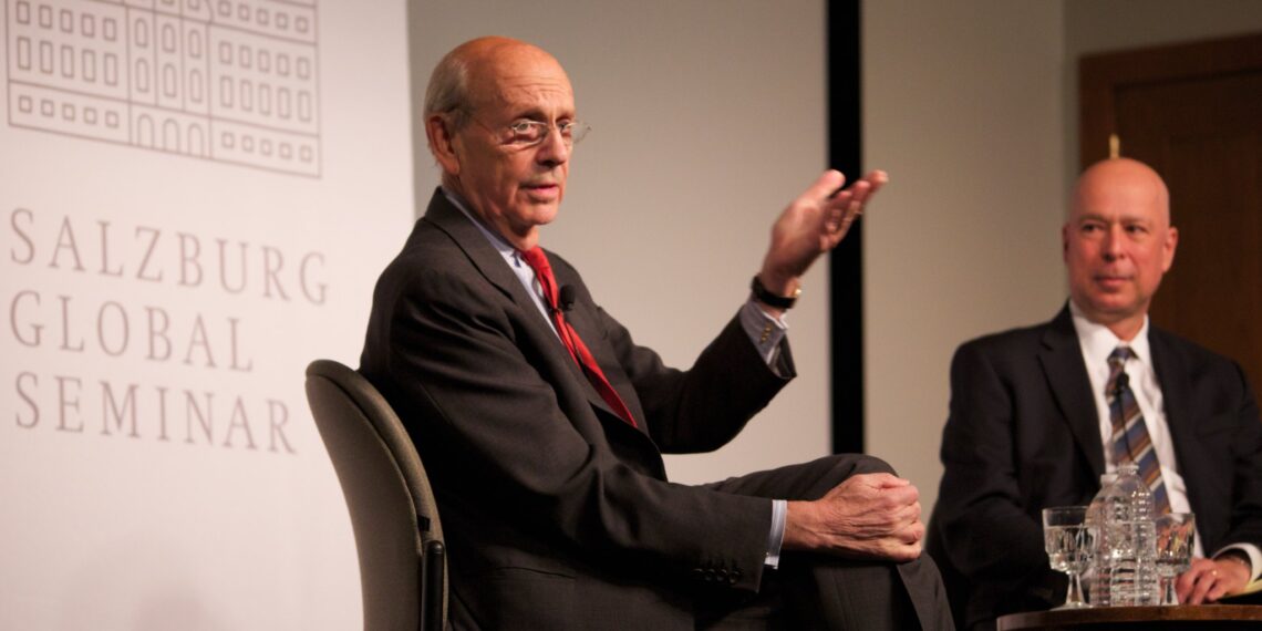 Justice Breyer speaks as Adam Liptak looks on