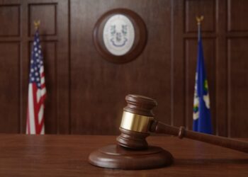 Connecticut flag and gavel